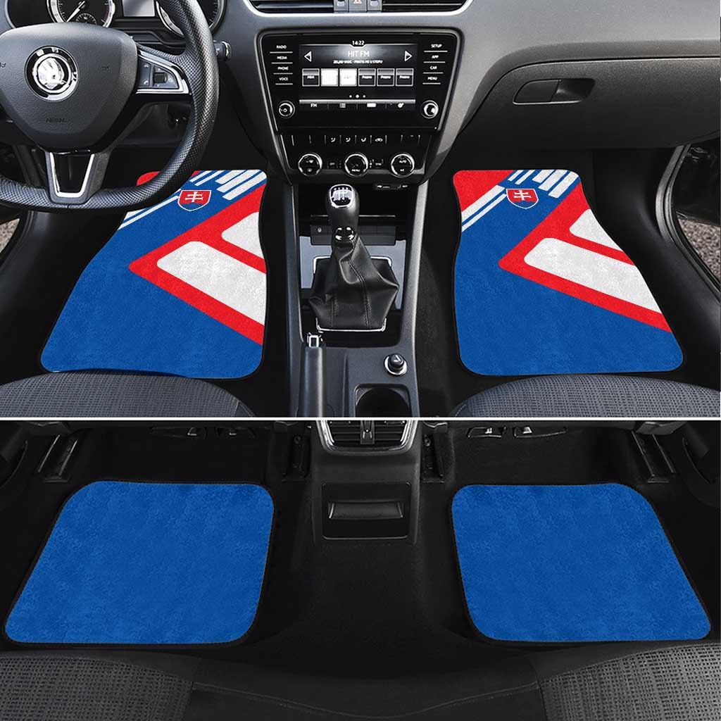 Slovakia – Red Blue White Geometric Flag Design Car Mats with National Crest