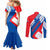 Slovakia – Red Blue White Geometric Flag Design Couples Matching Mermaid Dress and Long Sleeve Button Shirt with National Crest