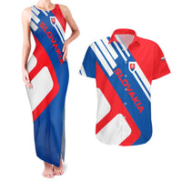Slovakia – Red Blue White Geometric Flag Design Couples Matching Tank Maxi Dress and Hawaiian Shirt with National Crest