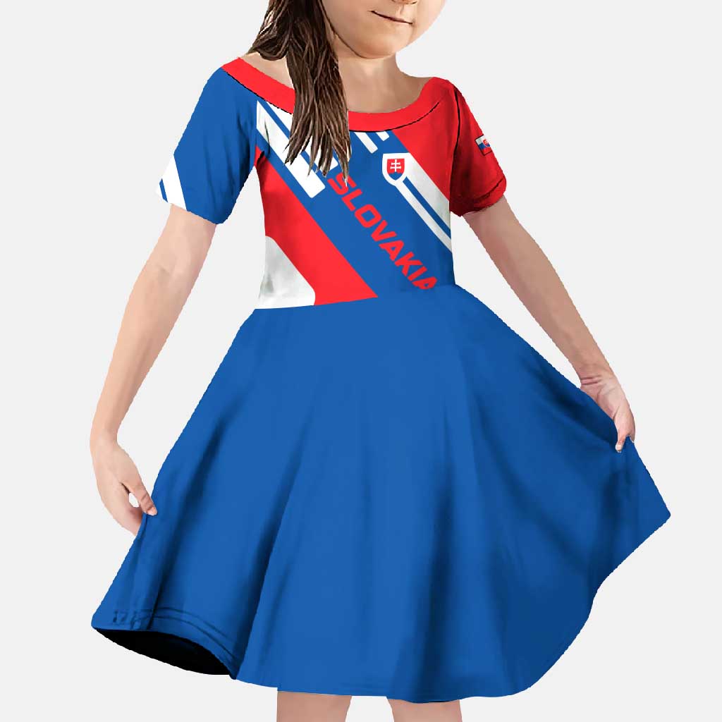 Slovakia – Red Blue White Geometric Flag Design Family Matching Long Sleeve Bodycon Dress and Hawaiian Shirt with National Crest