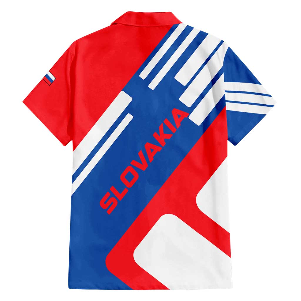 Slovakia – Red Blue White Geometric Flag Design Family Matching Long Sleeve Bodycon Dress and Hawaiian Shirt with National Crest