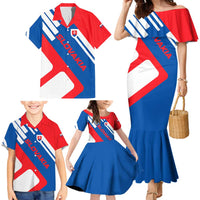 Slovakia – Red Blue White Geometric Flag Design Family Matching Mermaid Dress and Hawaiian Shirt with National Crest