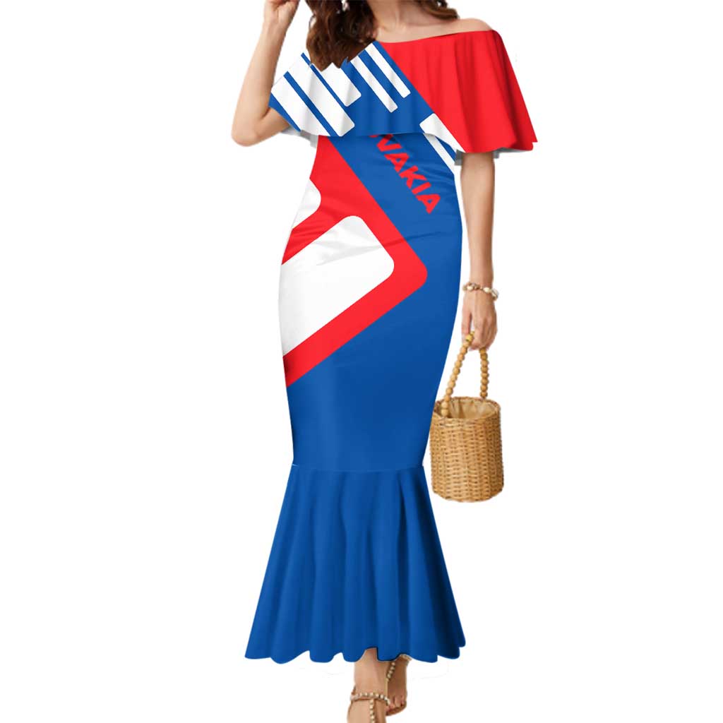 Slovakia – Red Blue White Geometric Flag Design Family Matching Mermaid Dress and Hawaiian Shirt with National Crest