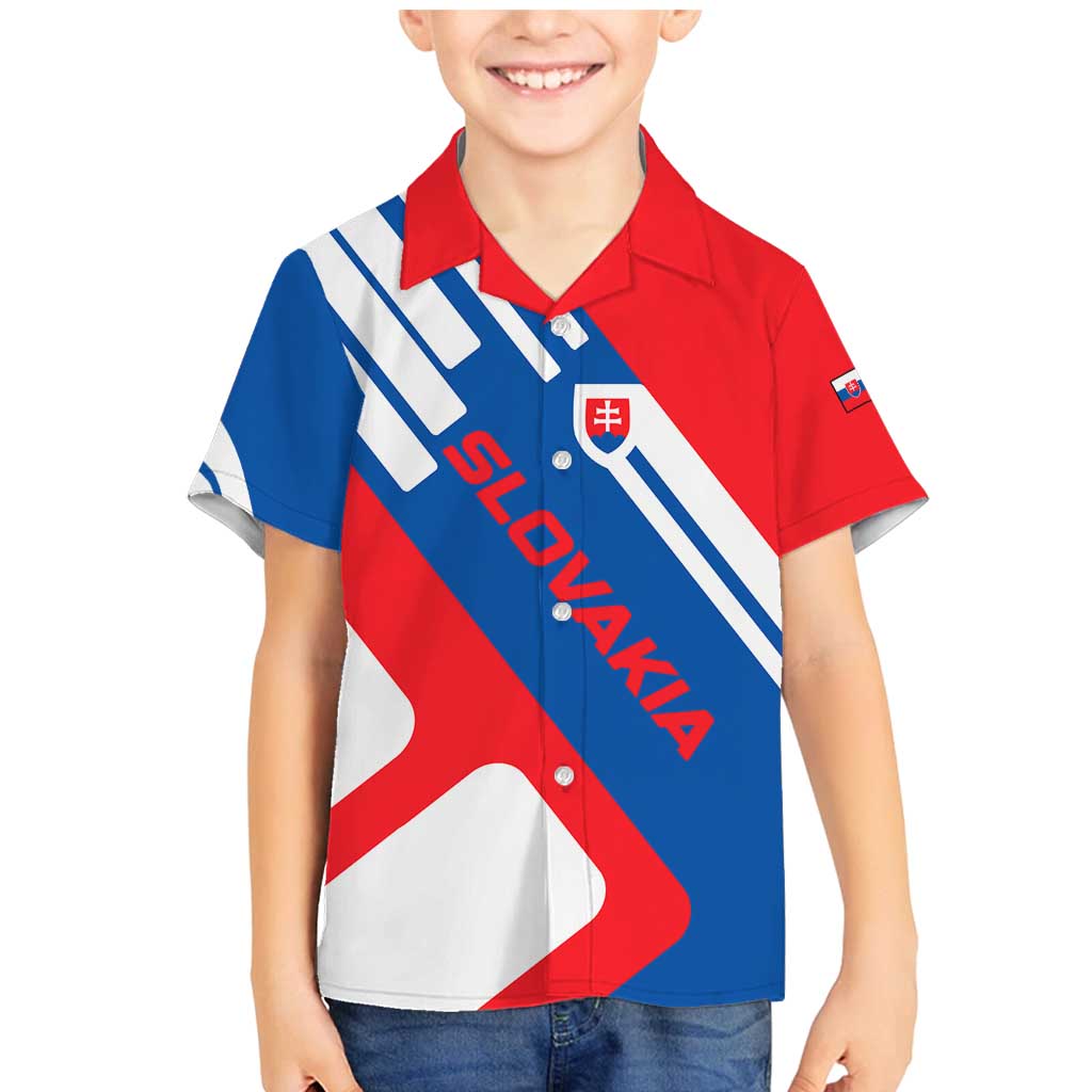 Slovakia – Red Blue White Geometric Flag Design Family Matching Mermaid Dress and Hawaiian Shirt with National Crest