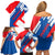 Slovakia – Red Blue White Geometric Flag Design Family Matching Off Shoulder Short Dress and Hawaiian Shirt with National Crest