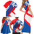 Slovakia – Red Blue White Geometric Flag Design Family Matching Short Sleeve Bodycon Dress and Hawaiian Shirt with National Crest