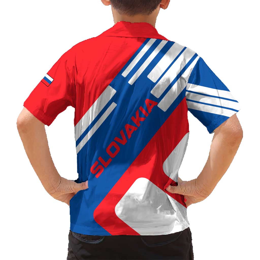 Slovakia – Red Blue White Geometric Flag Design Family Matching Summer Maxi Dress and Hawaiian Shirt with National Crest