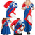 Slovakia – Red Blue White Geometric Flag Design Family Matching Summer Maxi Dress and Hawaiian Shirt with National Crest