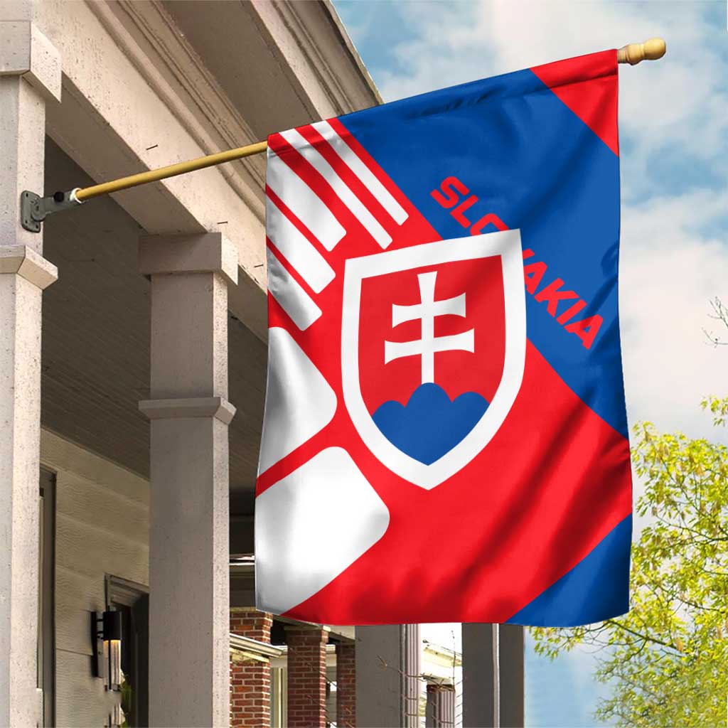 Slovakia – Red Blue White Geometric Flag Design Garden Flag with National Crest