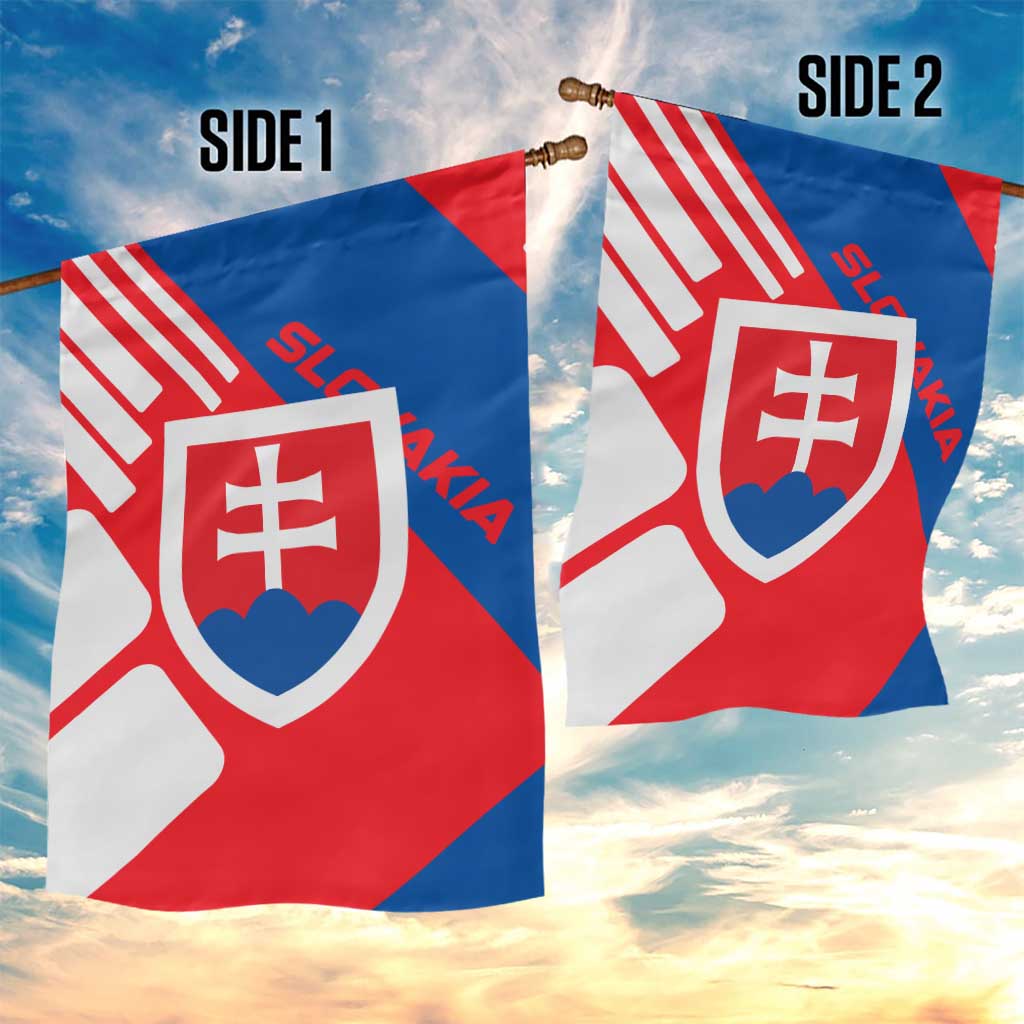 Slovakia – Red Blue White Geometric Flag Design Garden Flag with National Crest