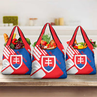 Slovakia – Red Blue White Geometric Flag Design Grocery Bag with National Crest