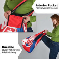 Slovakia – Red Blue White Geometric Flag Design Grocery Bag with National Crest
