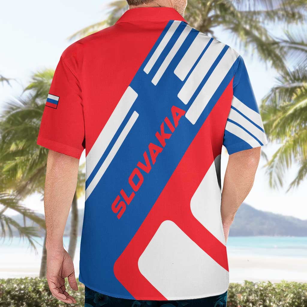Slovakia – Red Blue White Geometric Flag Design Hawaiian Shirt with National Crest