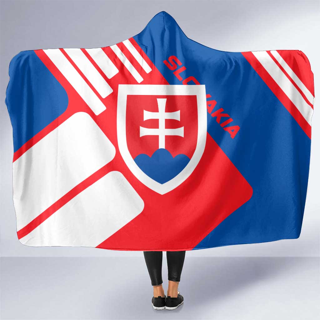 Slovakia – Red Blue White Geometric Flag Design Hooded Blanket with National Crest