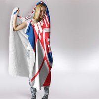 Slovakia – Red Blue White Geometric Flag Design Hooded Blanket with National Crest