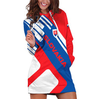 Slovakia – Red Blue White Geometric Flag Design Hoodie Dress with National Crest