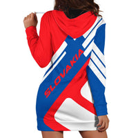 Slovakia – Red Blue White Geometric Flag Design Hoodie Dress with National Crest