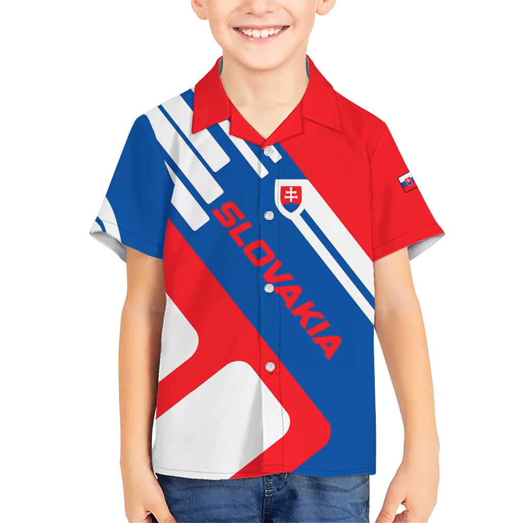 Slovakia – Red Blue White Geometric Flag Design Kid Hawaiian Shirt with National Crest