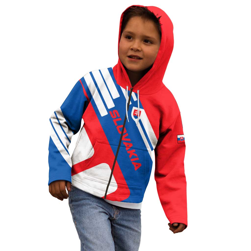 Slovakia – Red Blue White Geometric Flag Design Kid Hoodie with National Crest