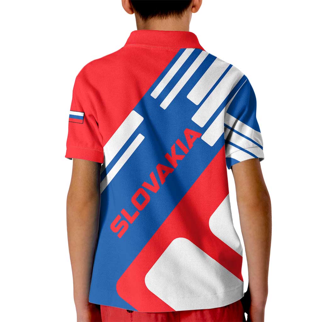 Slovakia – Red Blue White Geometric Flag Design Kid Polo Shirt with National Crest