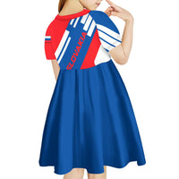 Slovakia – Red Blue White Geometric Flag Design Kid Short Sleeve Dress with National Crest