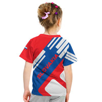 Slovakia – Red Blue White Geometric Flag Design Kid T Shirt with National Crest