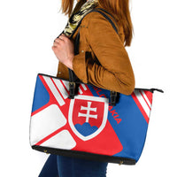 Slovakia – Red Blue White Geometric Flag Design Leather Tote Bag with National Crest