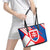 Slovakia – Red Blue White Geometric Flag Design Leather Tote Bag with National Crest