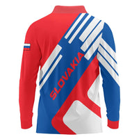 Slovakia – Red Blue White Geometric Flag Design Long Sleeve Polo Shirt with National Crest