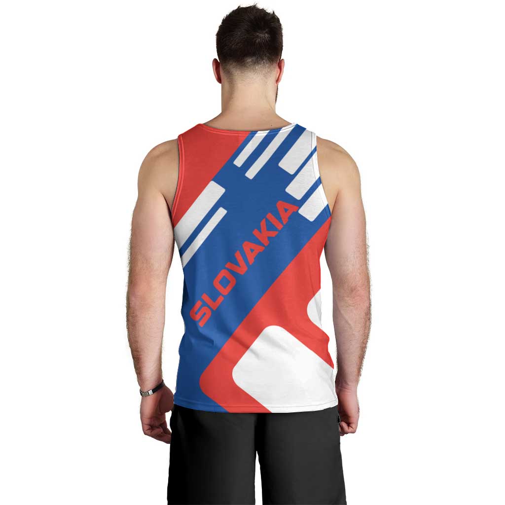 Slovakia – Red Blue White Geometric Flag Design Men Tank Top with National Crest