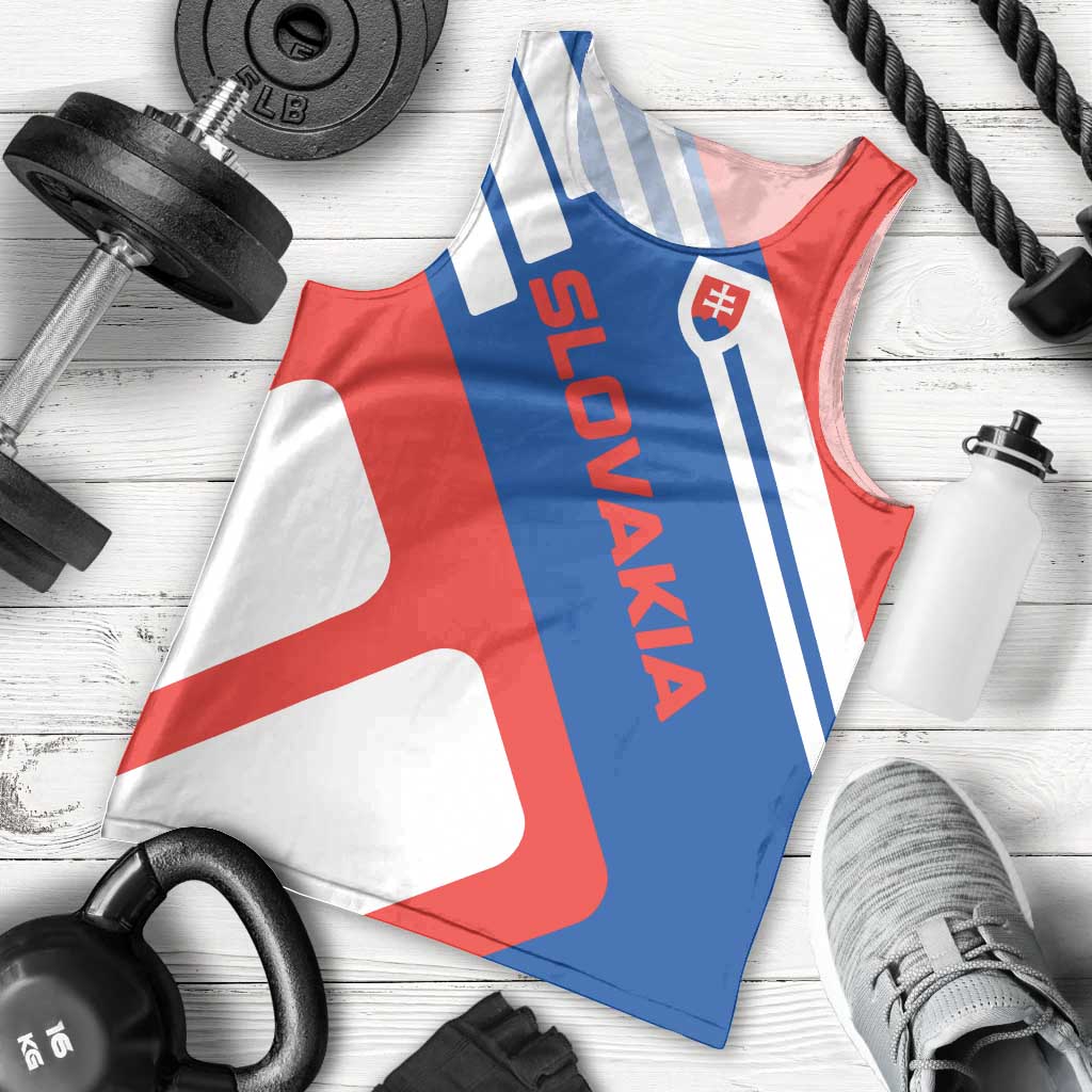 Slovakia – Red Blue White Geometric Flag Design Men Tank Top with National Crest