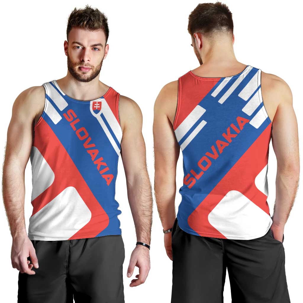 Slovakia – Red Blue White Geometric Flag Design Men Tank Top with National Crest