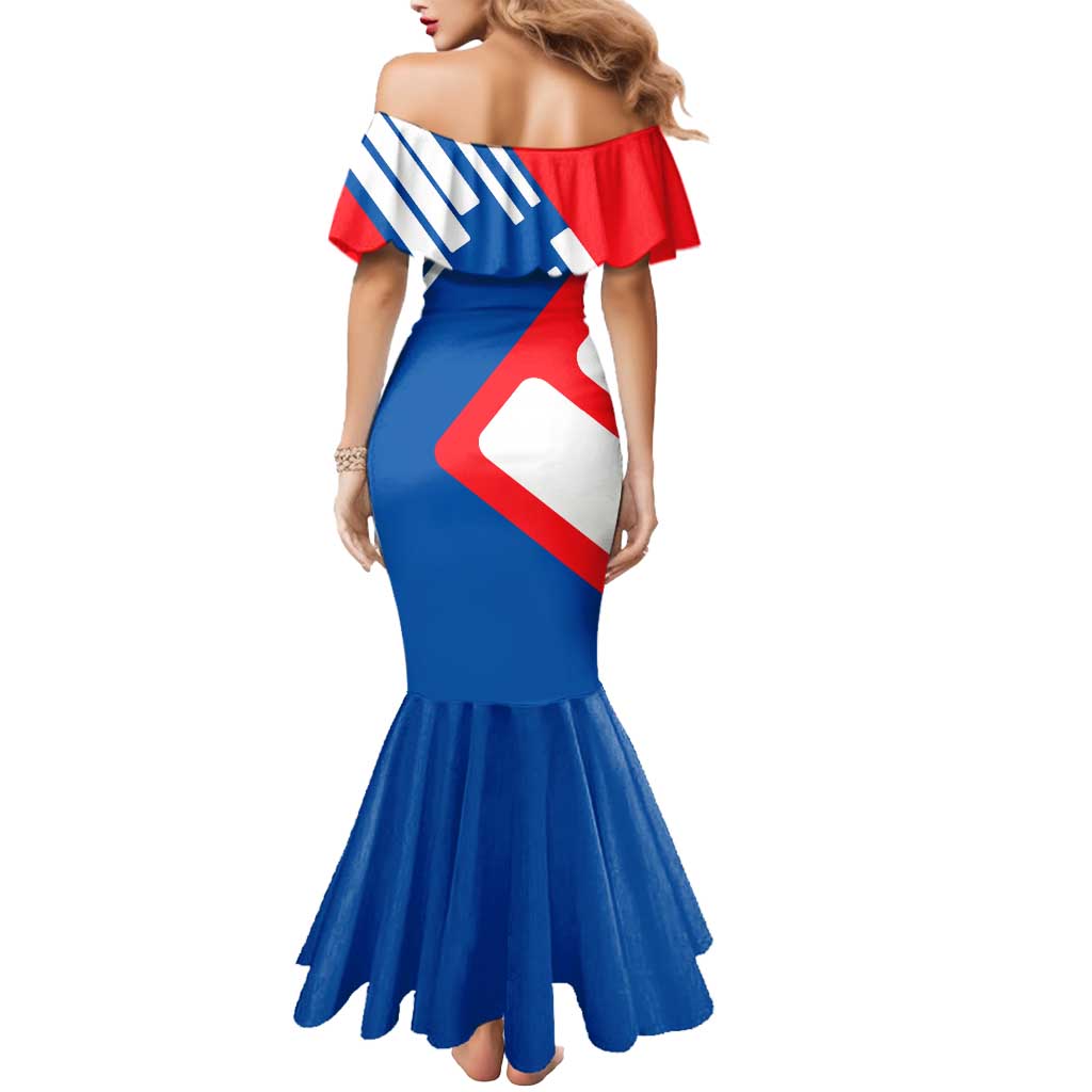 Slovakia – Red Blue White Geometric Flag Design Mermaid Dress with National Crest