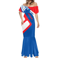 Slovakia – Red Blue White Geometric Flag Design Mermaid Dress with National Crest