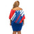 Slovakia – Red Blue White Geometric Flag Design Off Shoulder Short Dress with National Crest