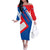 Slovakia – Red Blue White Geometric Flag Design Off The Shoulder Long Sleeve Dress with National Crest