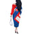 Slovakia – Red Blue White Geometric Flag Design Off The Shoulder Long Sleeve Dress with National Crest