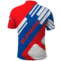 Slovakia – Red Blue White Geometric Flag Design Polo Shirt with National Crest