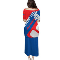 Slovakia – Red Blue White Geometric Flag Design Puletasi with National Crest