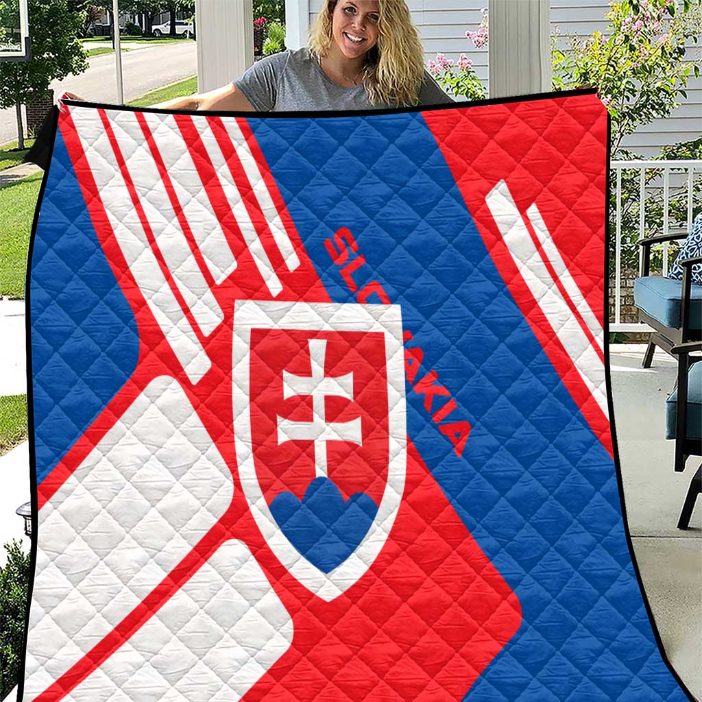 Slovakia – Red Blue White Geometric Flag Design Quilt with National Crest