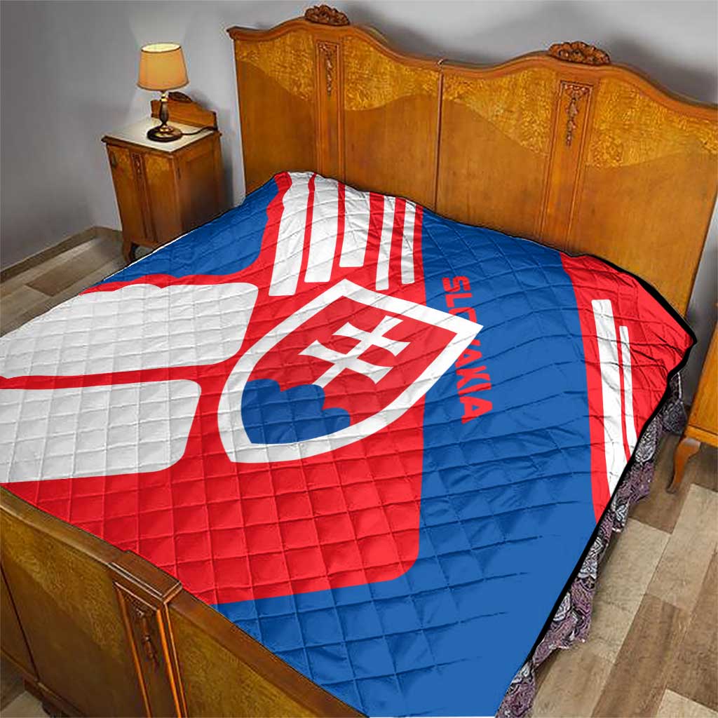 Slovakia – Red Blue White Geometric Flag Design Quilt with National Crest