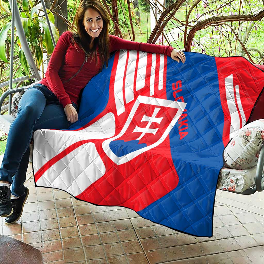 Slovakia – Red Blue White Geometric Flag Design Quilt with National Crest