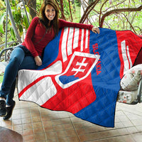 Slovakia – Red Blue White Geometric Flag Design Quilt with National Crest