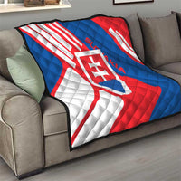Slovakia – Red Blue White Geometric Flag Design Quilt with National Crest
