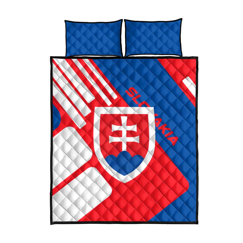 Slovakia – Red Blue White Geometric Flag Design Quilt Bed Set with National Crest