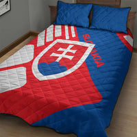 Slovakia – Red Blue White Geometric Flag Design Quilt Bed Set with National Crest