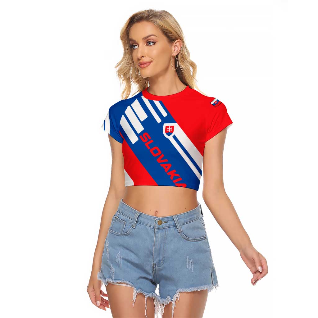 Slovakia – Red Blue White Geometric Flag Design Raglan Cropped T Shirt with National Crest