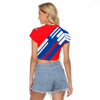 Slovakia – Red Blue White Geometric Flag Design Raglan Cropped T Shirt with National Crest