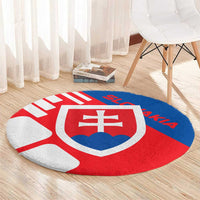 Slovakia – Red Blue White Geometric Flag Design Round Carpet with National Crest