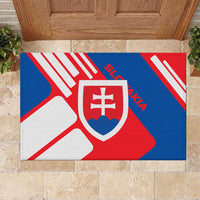 Slovakia – Red Blue White Geometric Flag Design Rubber Doormat with National Crest